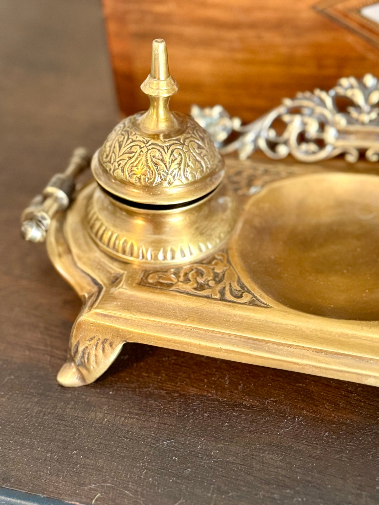 Vintage Brass Inkwell with Inserts