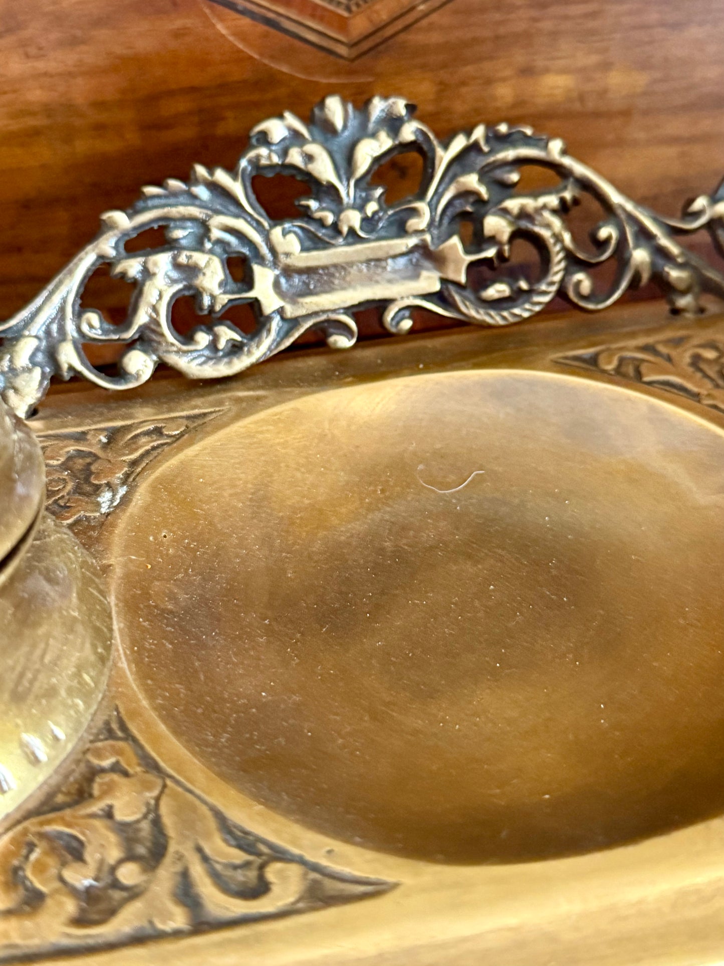 Vintage Brass Inkwell with Inserts
