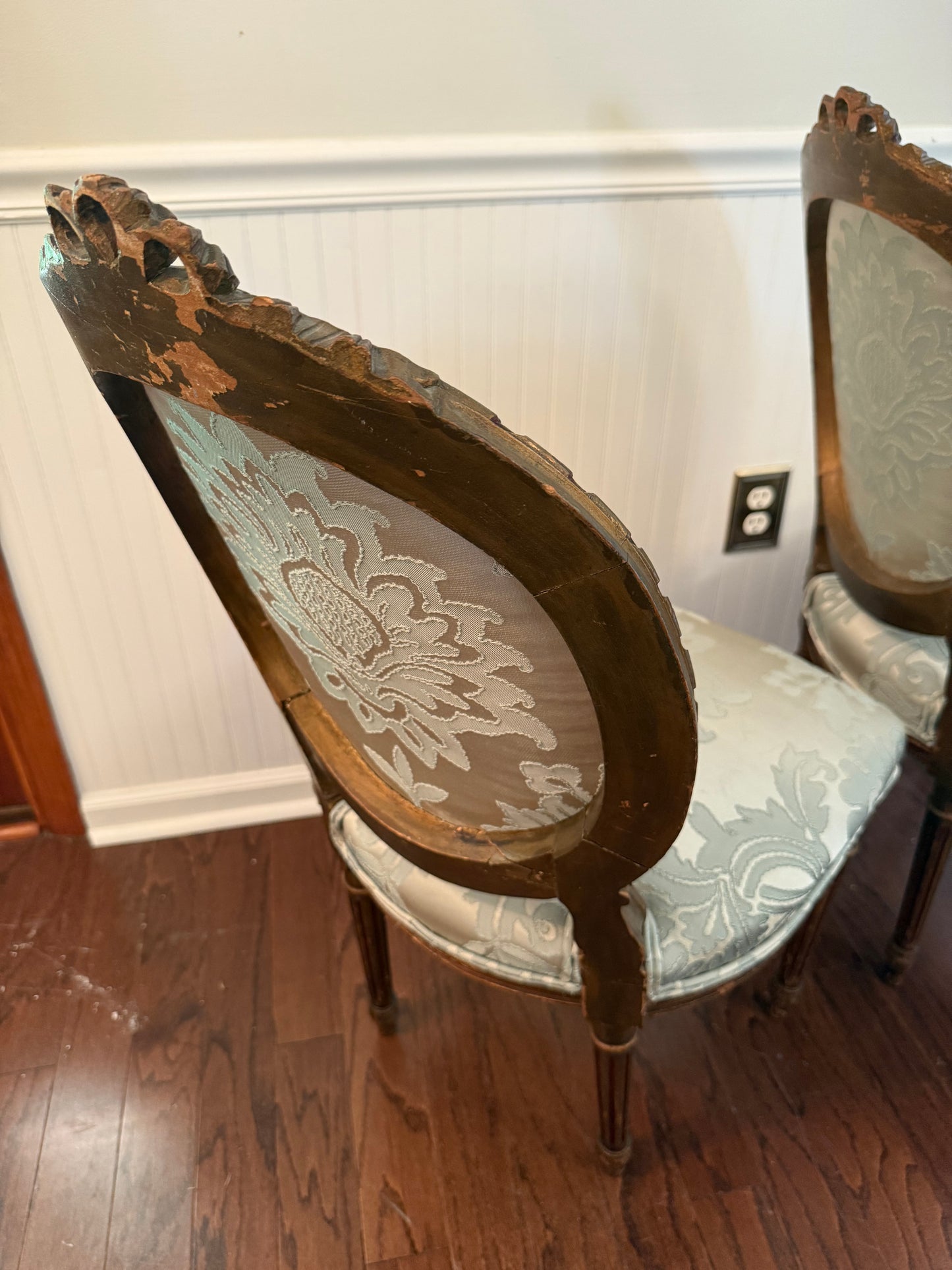 Pair of Blue Upholstered Bow Chairs
