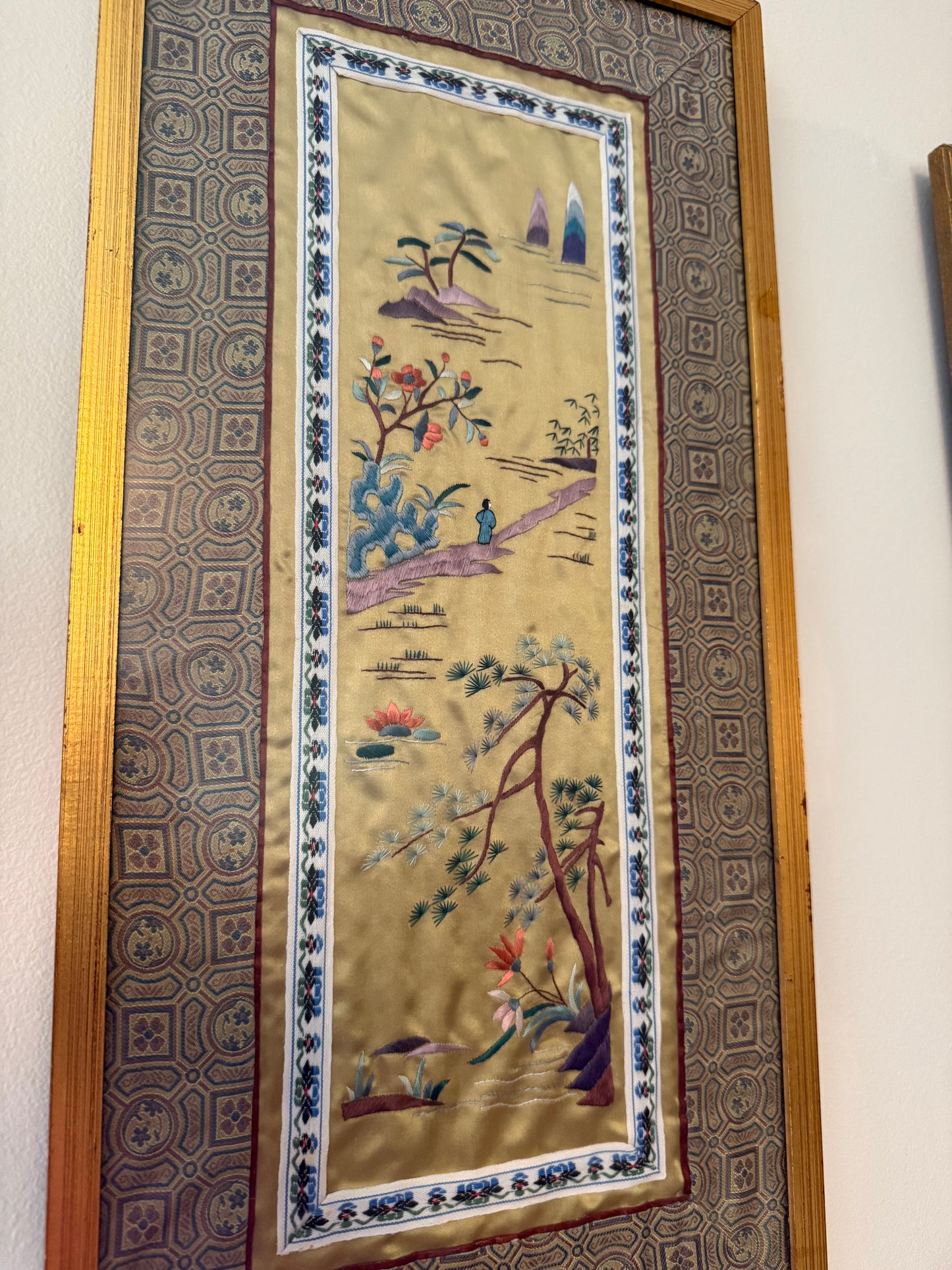 Pair of Hand-Embroidered Silk Panels