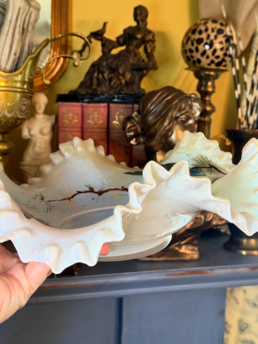 Antique Bridal Basket & Opalescent Bowl