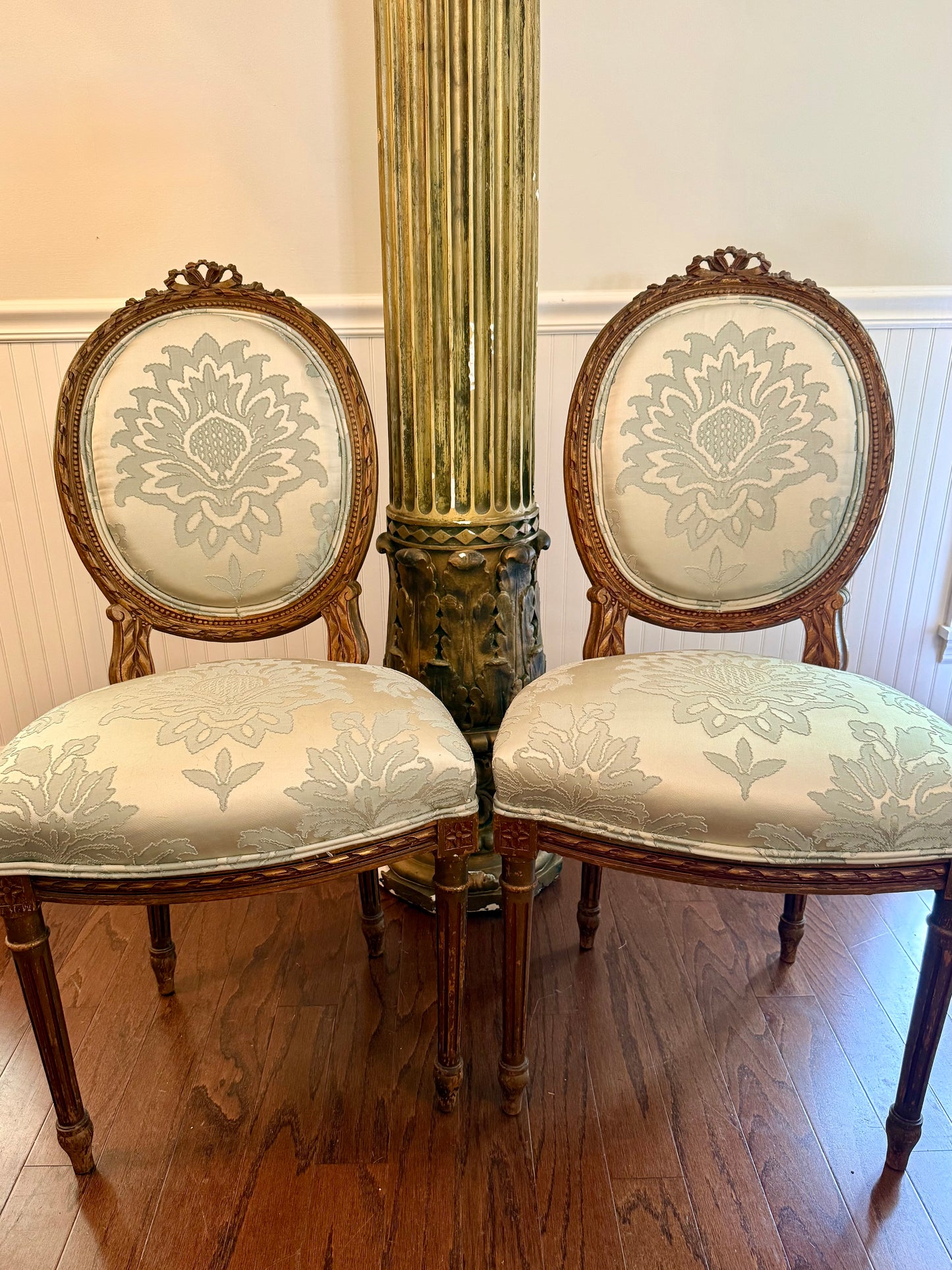 Pair of Blue Upholstered Bow Chairs