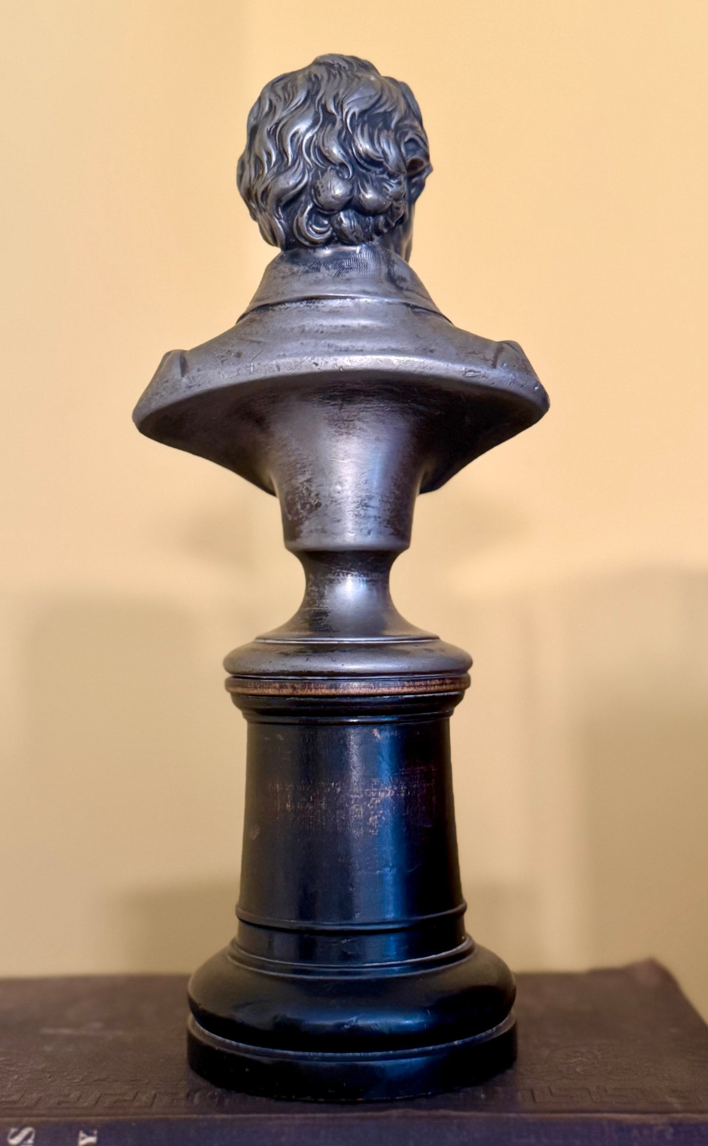 Silver-Plated Antique Goethe Bust on Wood Pedestal