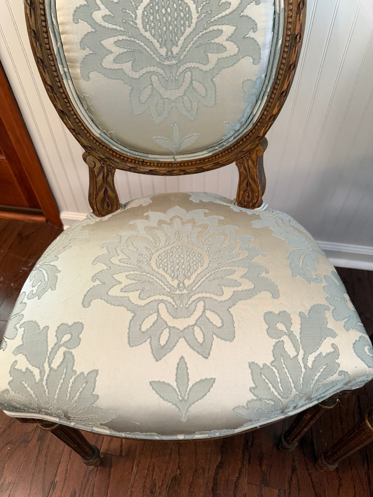 Pair of Blue Upholstered Bow Chairs