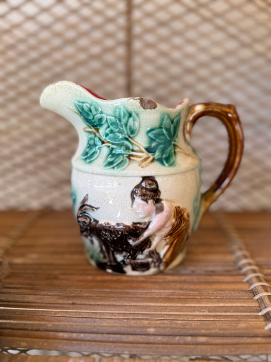 Antique Majolica Goat & Shepherd Jug