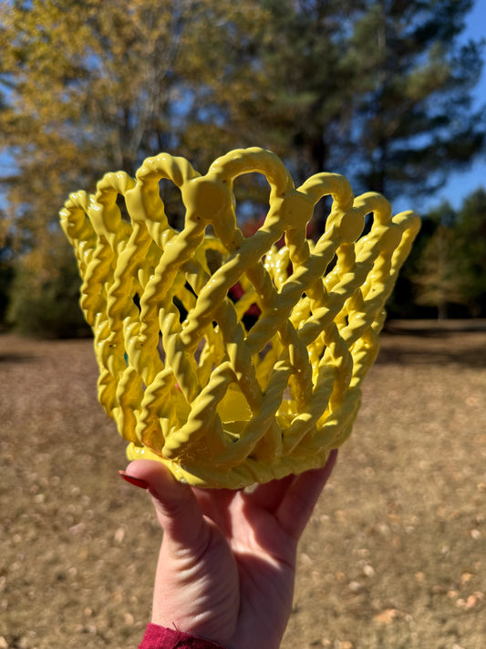 Yellow Braided Lattice Bowl / Planter