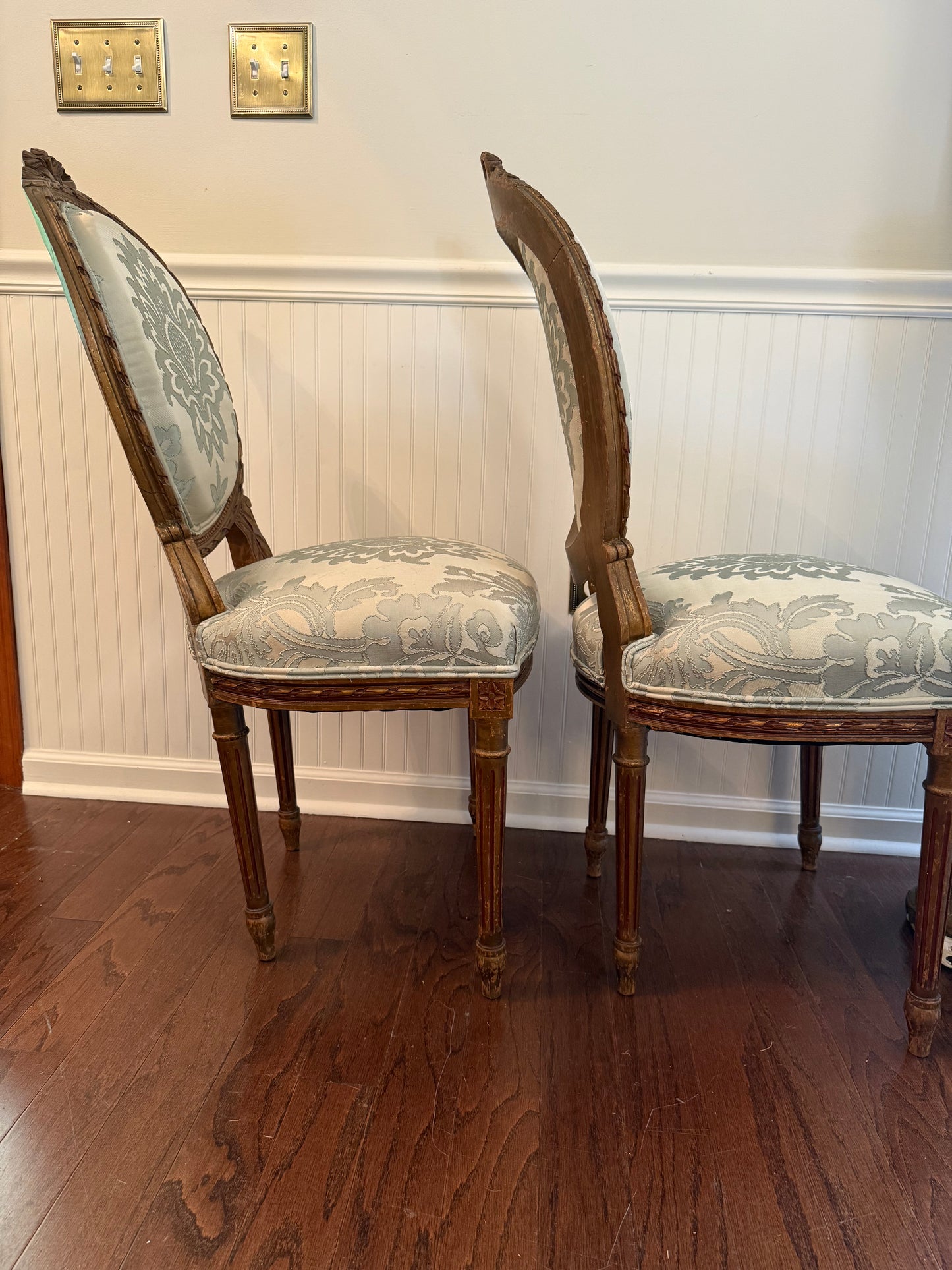 Pair of Blue Upholstered Bow Chairs