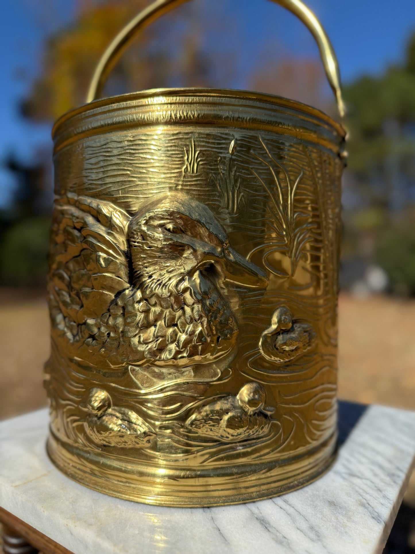 Vintage Embossed Brass Duck/Ducklings Bucket