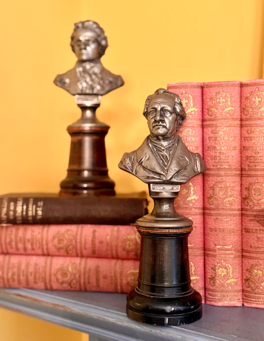 Silver-Plated Antique Goethe Bust on Wood Pedestal