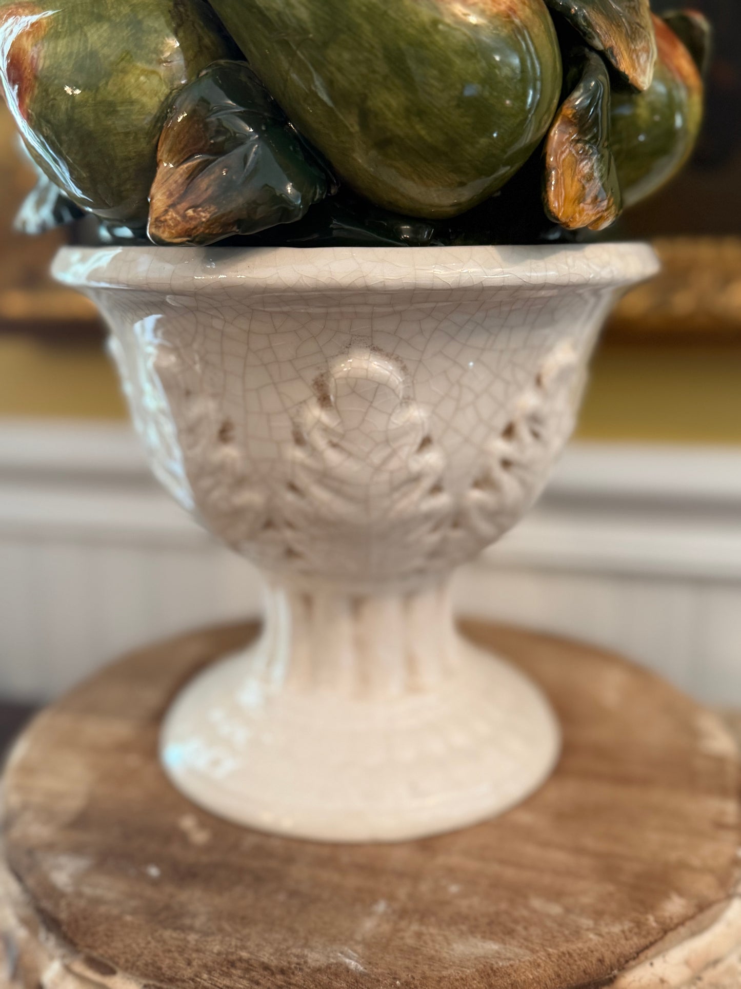 Majolica Pear Topiary in Classic Cream Urn