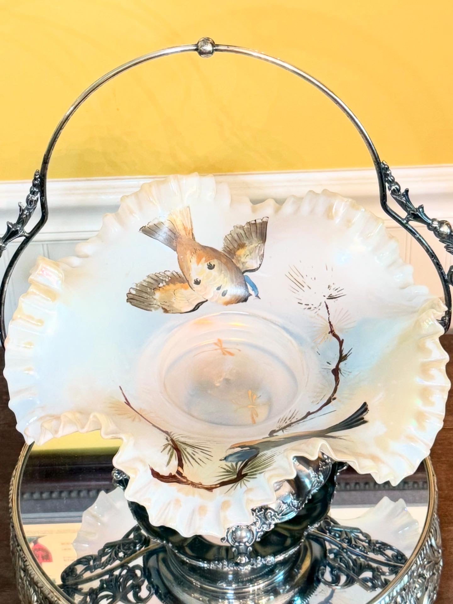 Antique Bridal Basket & Opalescent Bowl