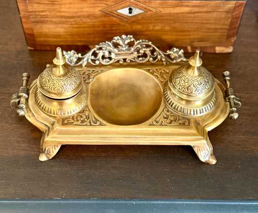 Vintage Brass Inkwell with Inserts