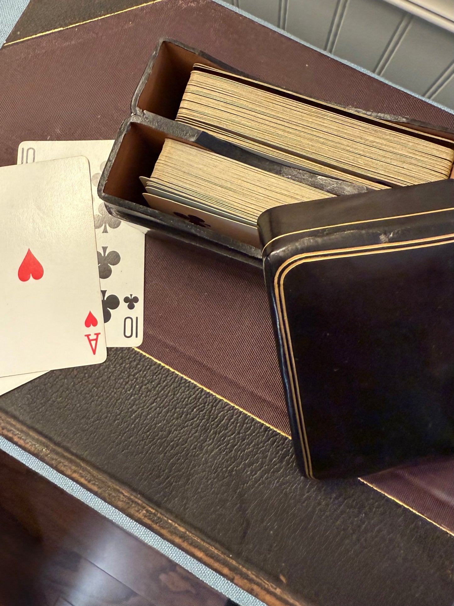 Mid-Century Italian Calf Leather Playing Card Box