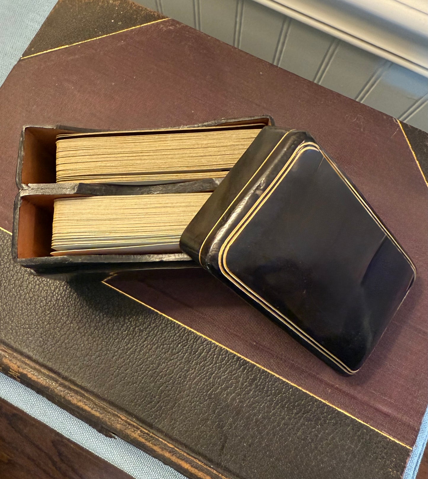 Mid-Century Italian Calf Leather Playing Card Box