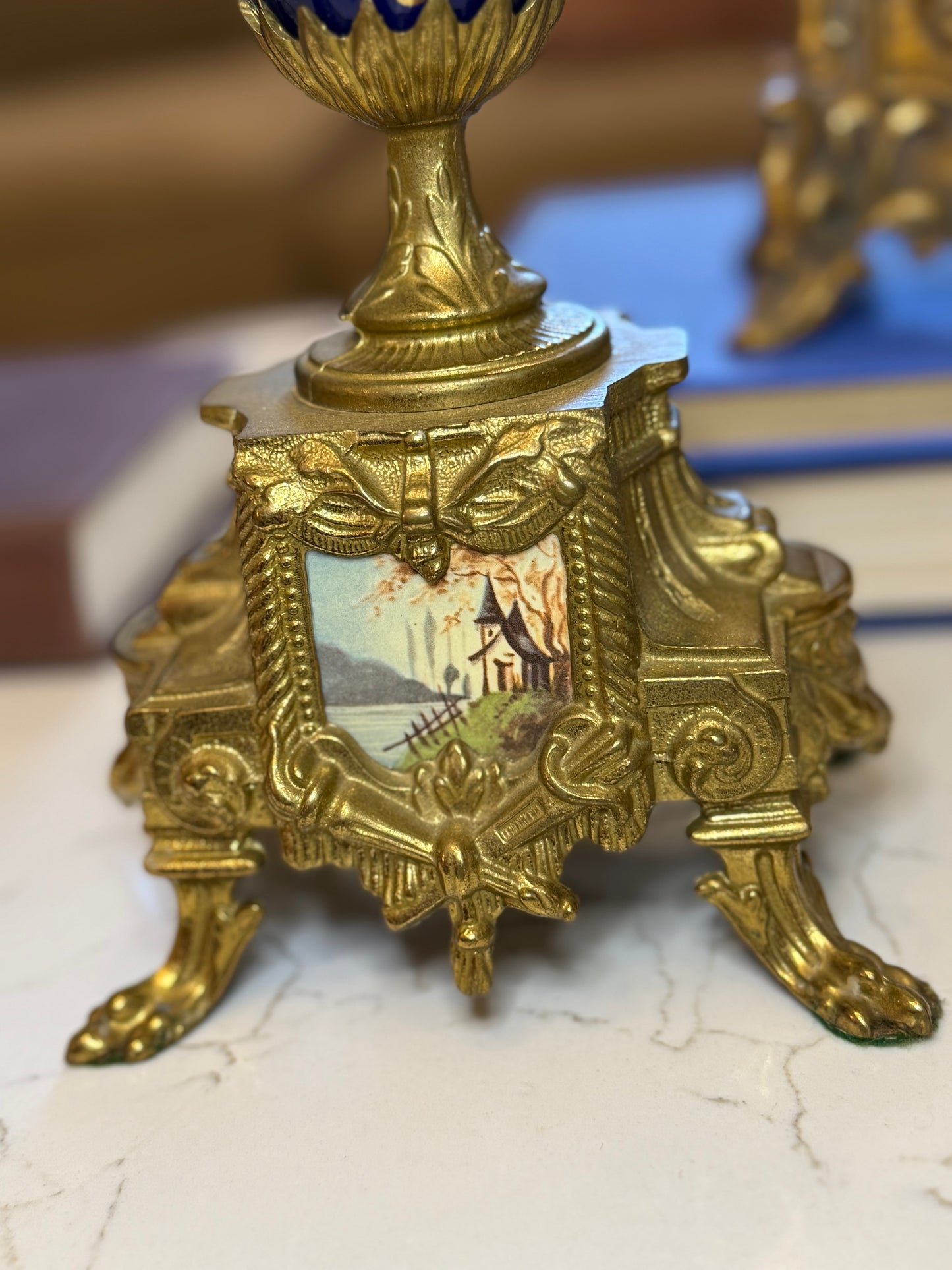 Pair of Italian Bravettato Gilt Brass Candelabras