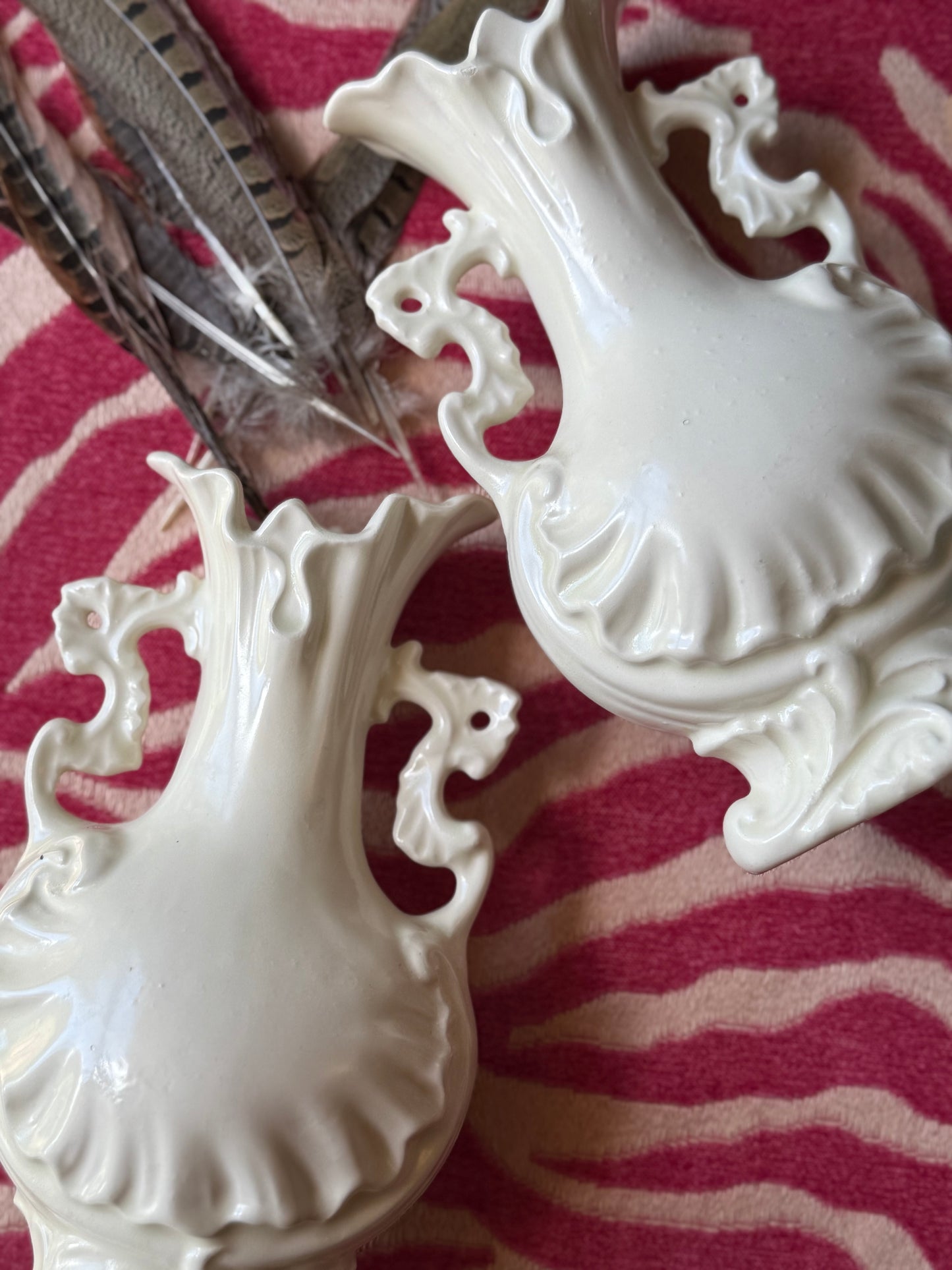 Pair of White Ruffled Vases