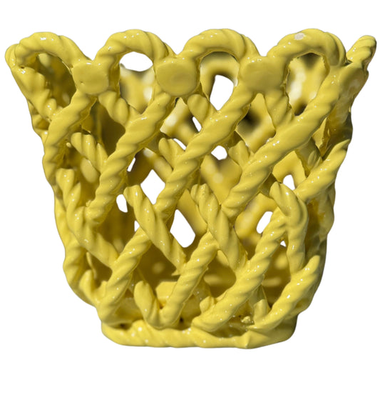 Yellow Braided Lattice Bowl / Planter