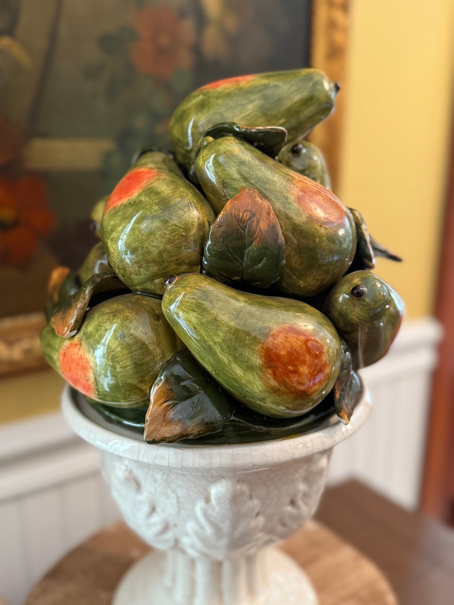 Majolica Pear Topiary in Classic Cream Urn