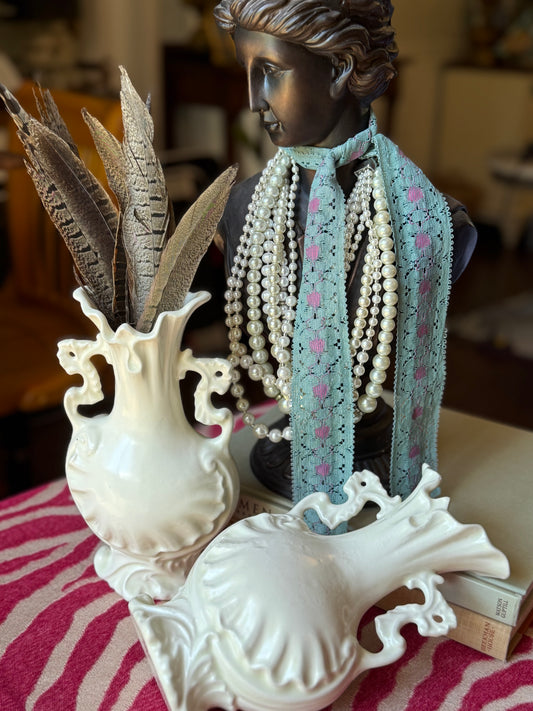 Pair of White Ruffled Vases
