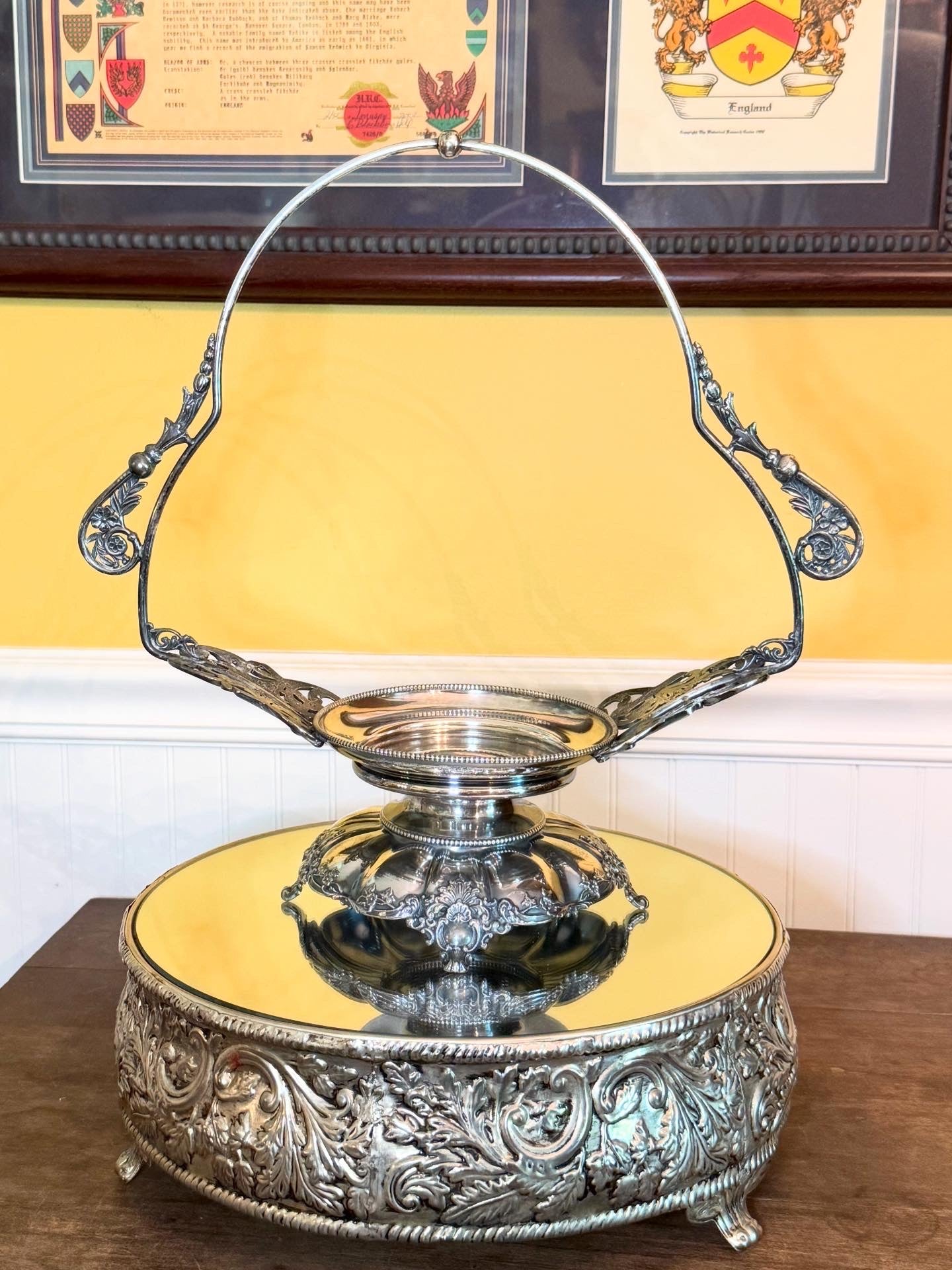 Antique Bridal Basket & Opalescent Bowl