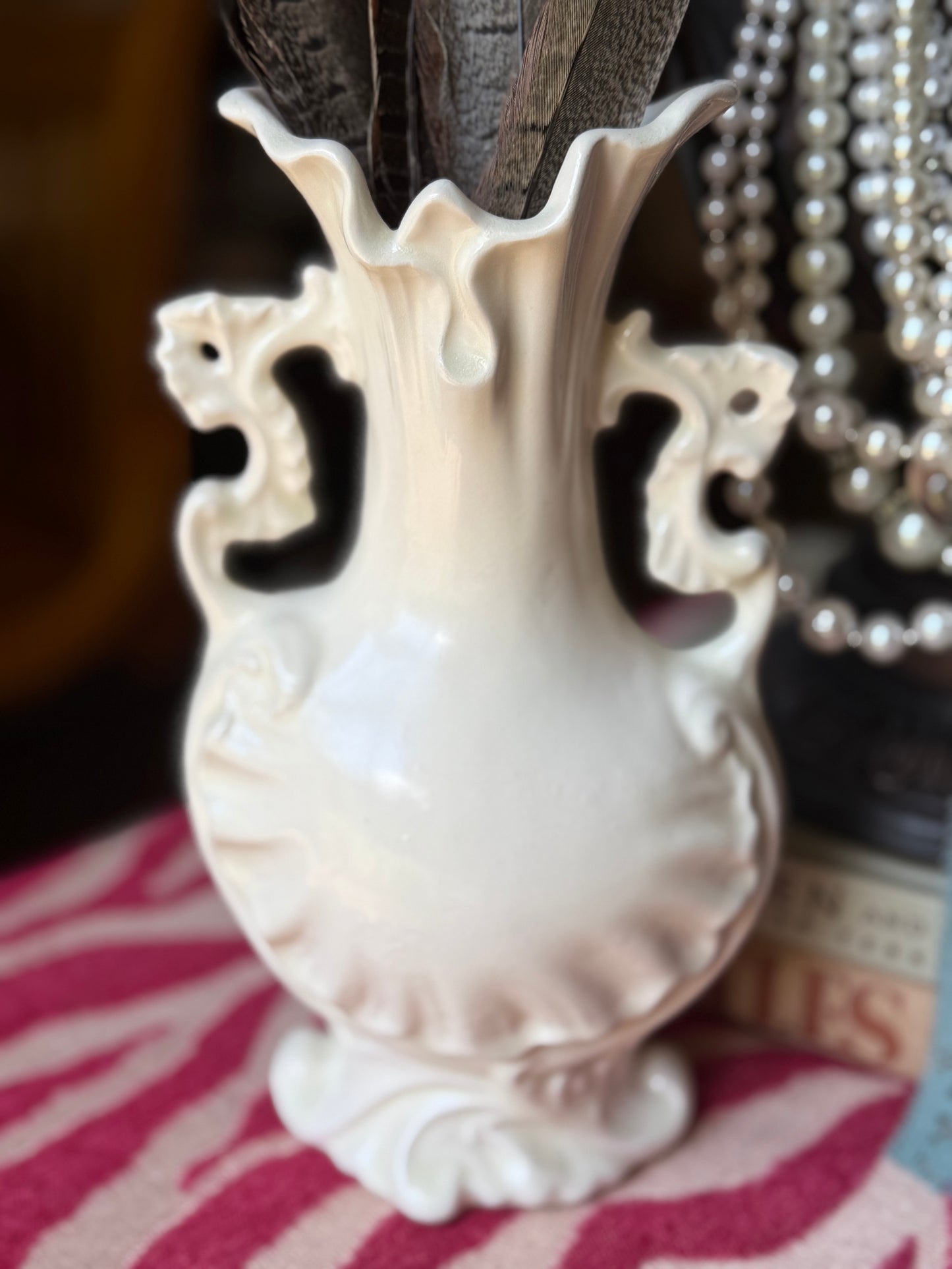 Pair of White Ruffled Vases