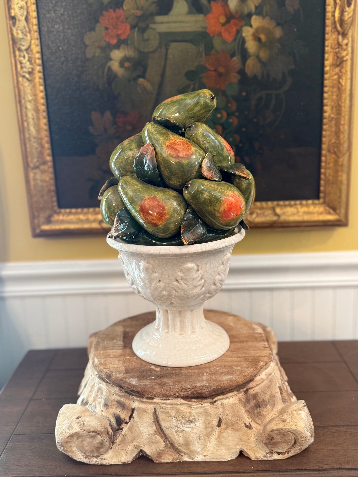 Majolica Pear Topiary in Classic Cream Urn