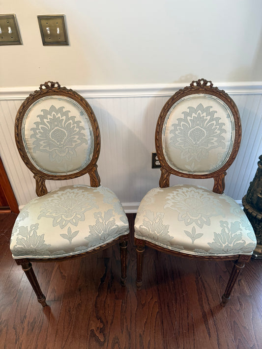 Pair of Blue Upholstered Bow Chairs