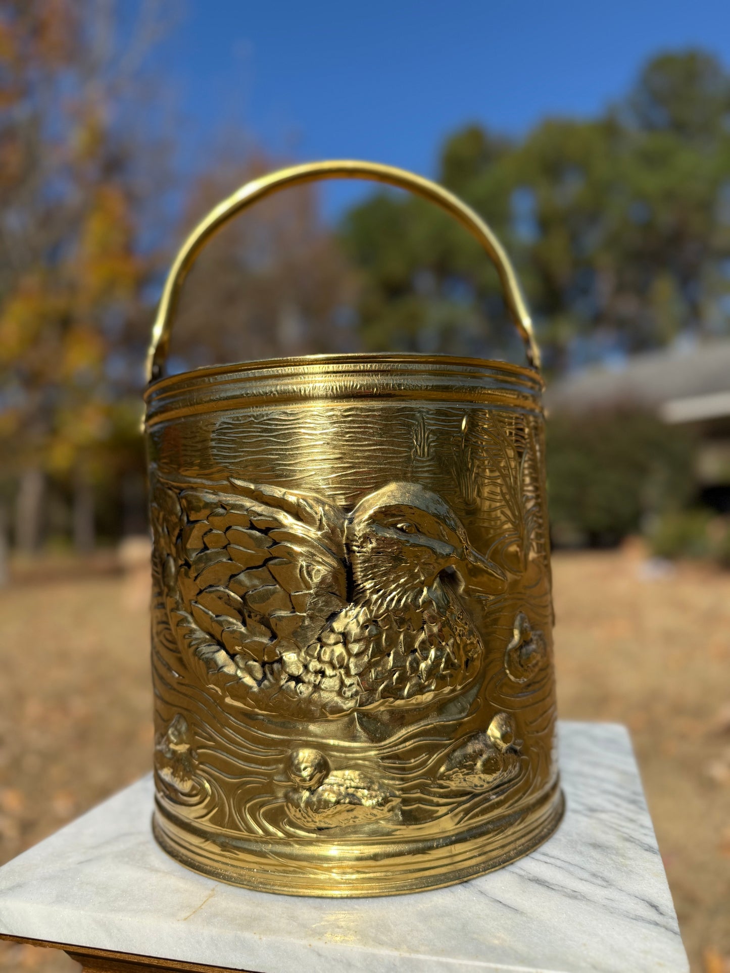 Vintage Embossed Brass Duck/Ducklings Bucket