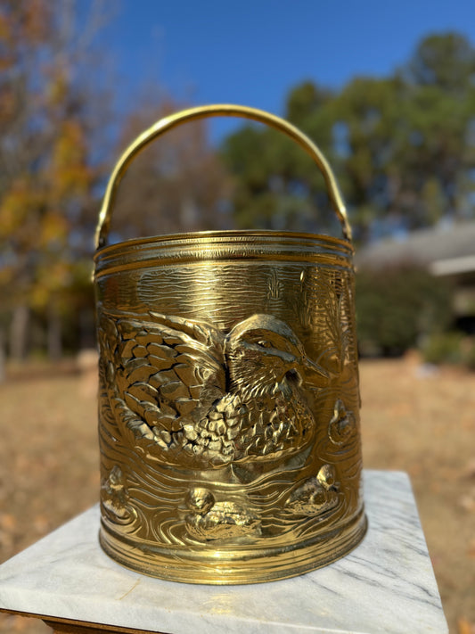 Vintage Embossed Brass Duck/Ducklings Bucket