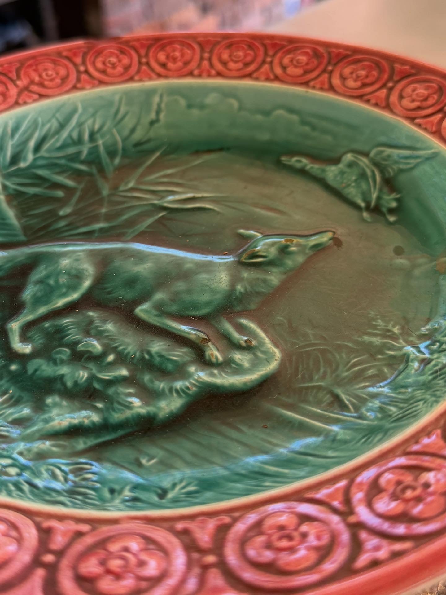 Antique Majolica Fox & Goose Compote