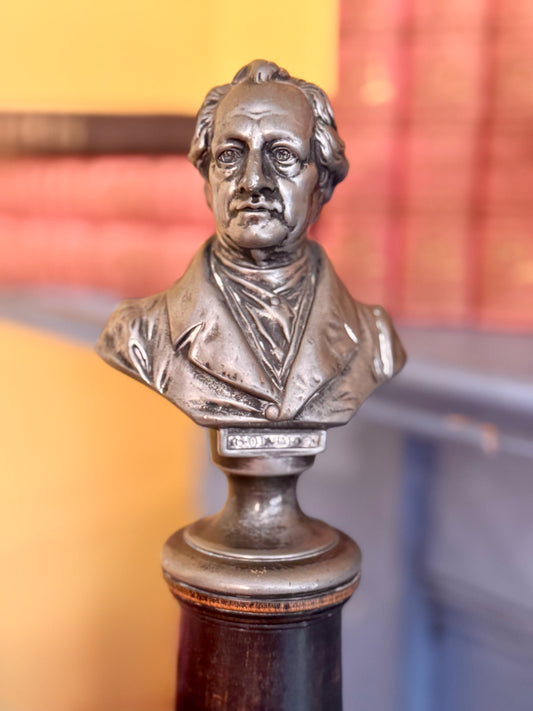 Silver-Plated Antique Goethe Bust on Wood Pedestal