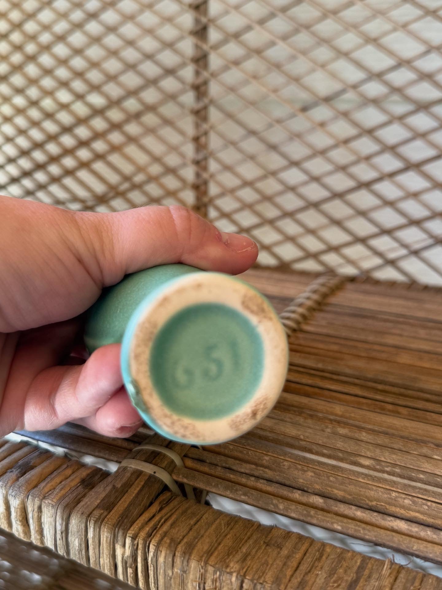 Mid-Century Celadon Art Pottery Bud Vase