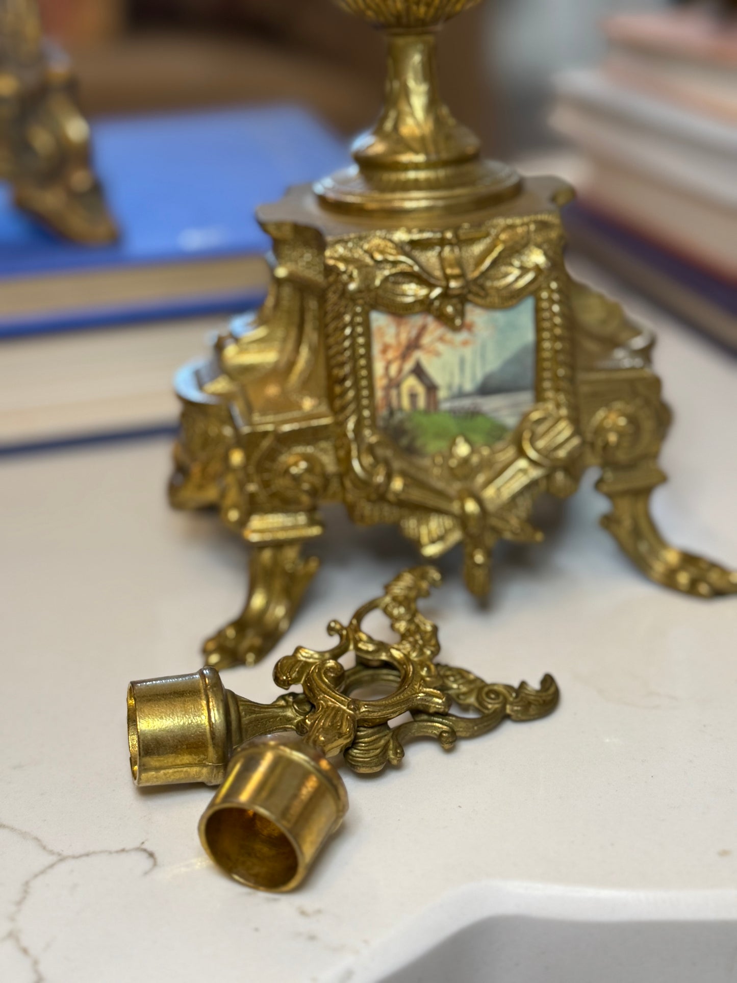 Pair of Italian Bravettato Gilt Brass Candelabras