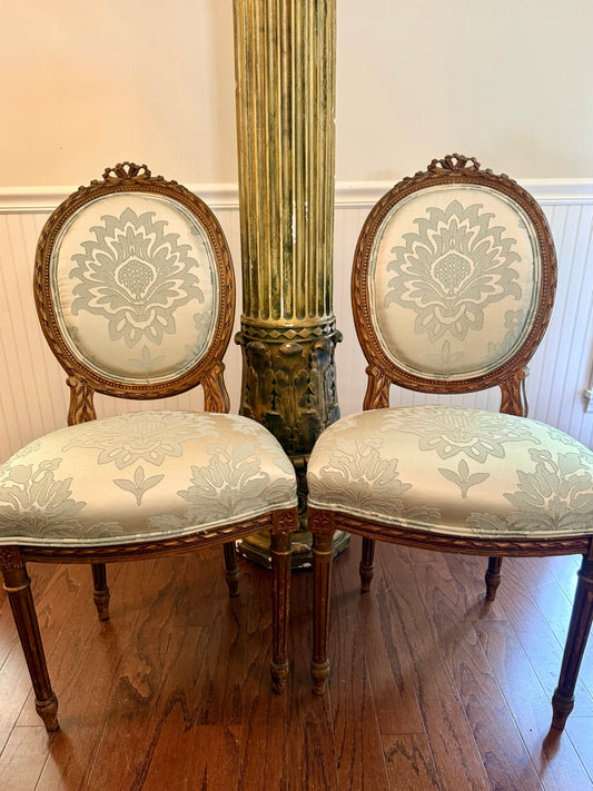 Pair of Blue Upholstered Bow Chairs