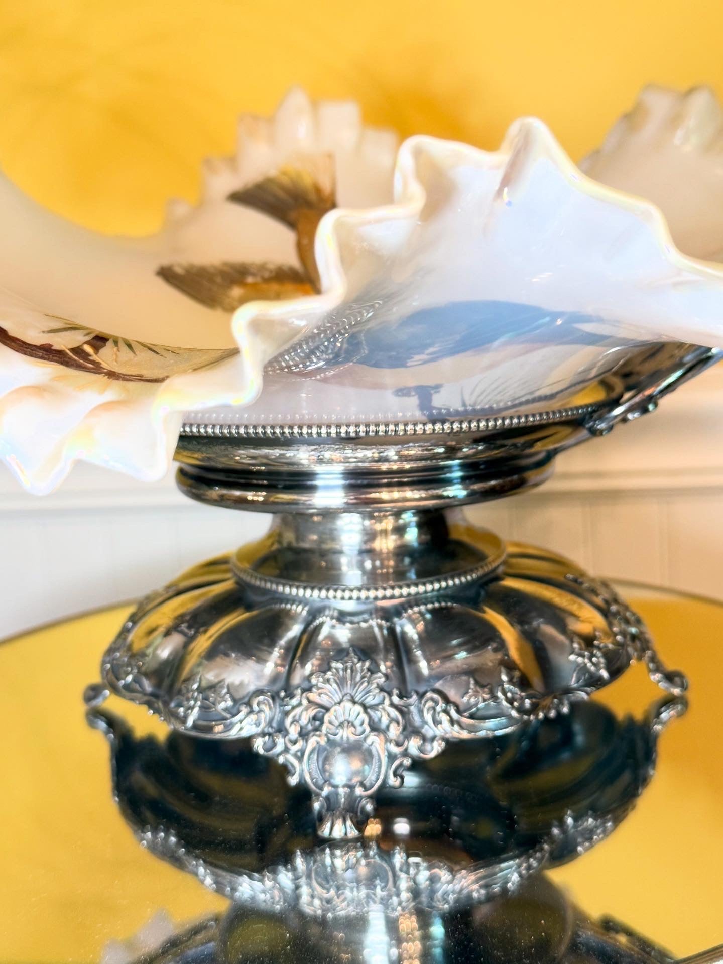 Antique Bridal Basket & Opalescent Bowl