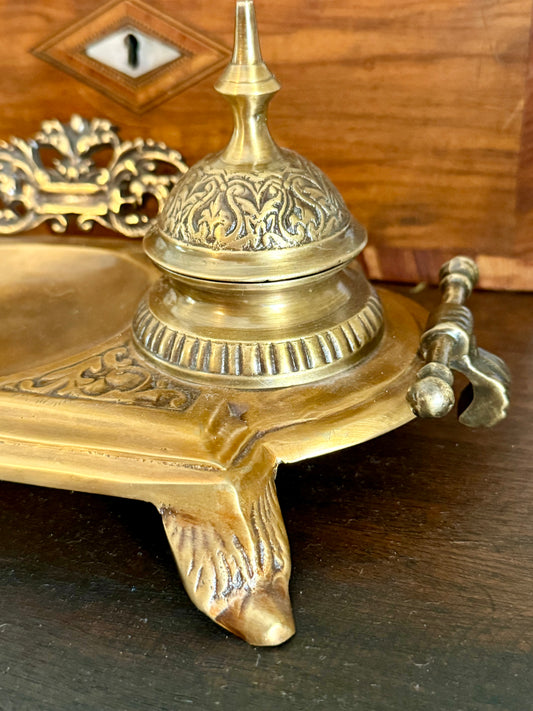 Vintage Brass Inkwell with Inserts