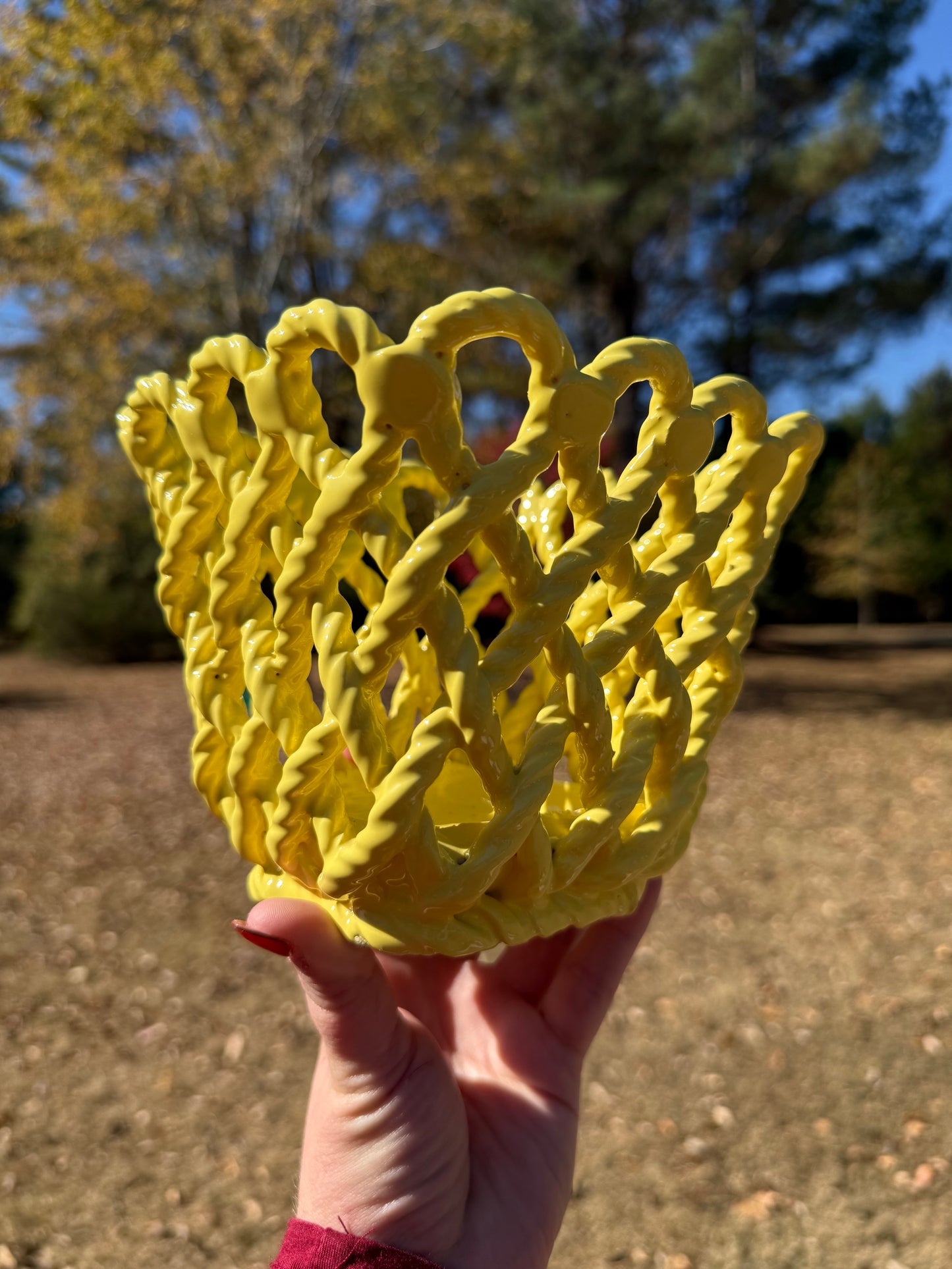 Yellow Braided Lattice Bowl / Planter