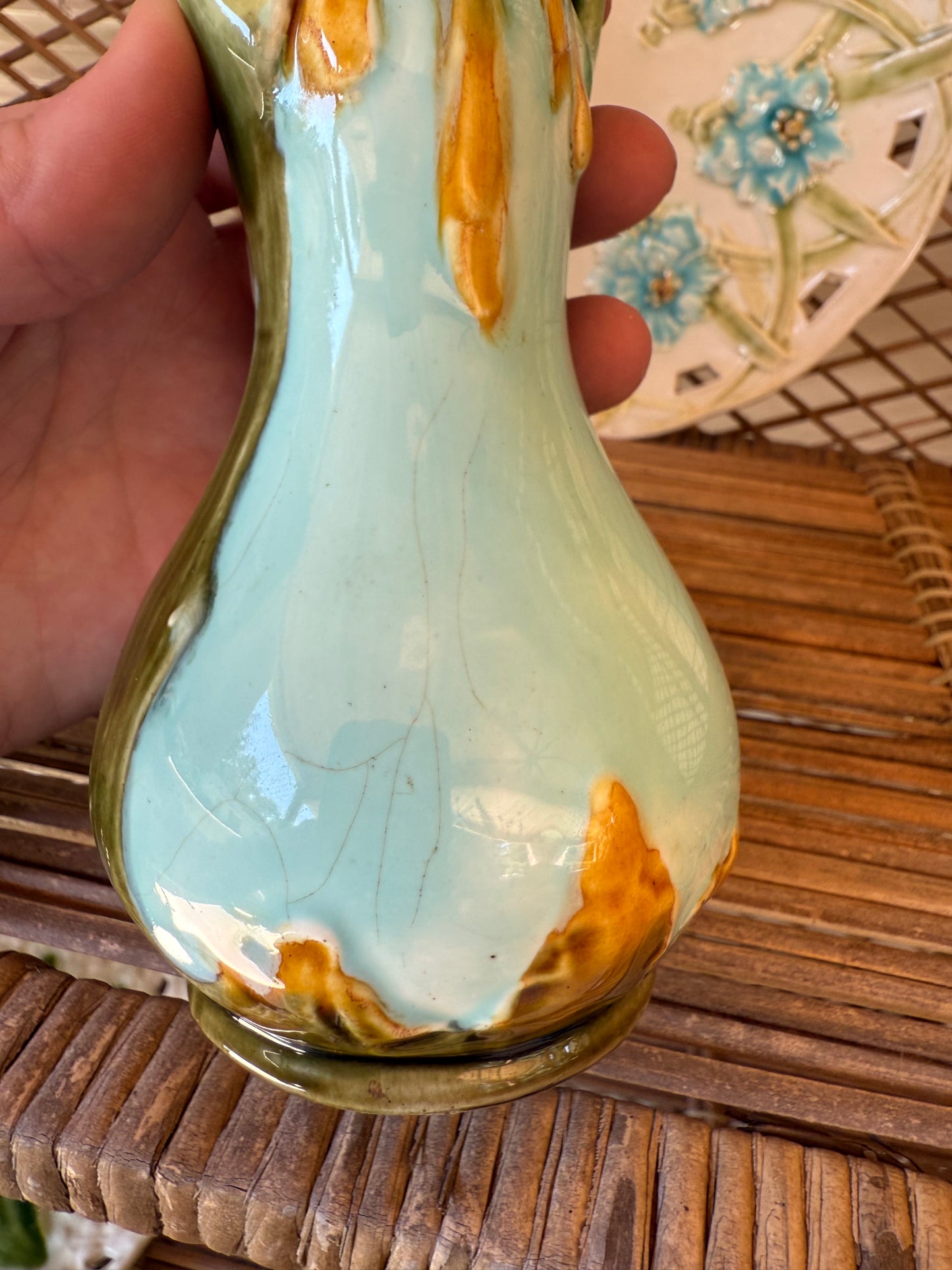 Antique Art Nouveau Majolica Bud Vase