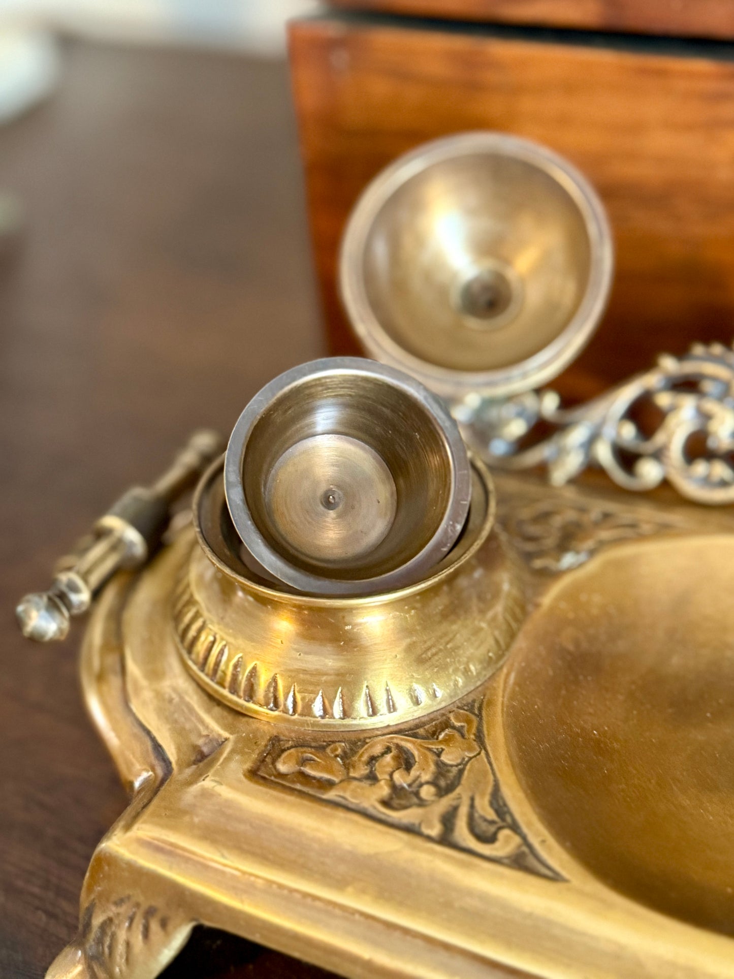 Vintage Brass Inkwell with Inserts