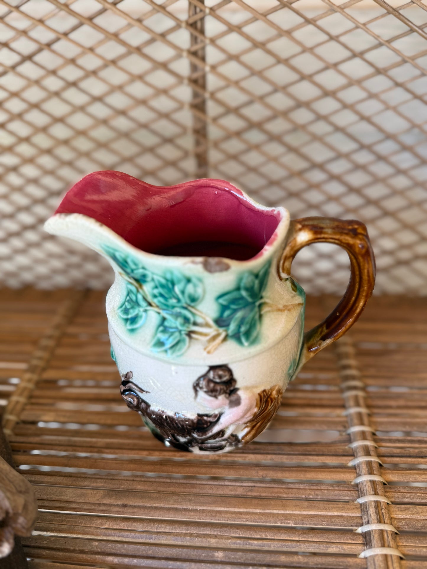 Antique Majolica Goat & Shepherd Jug