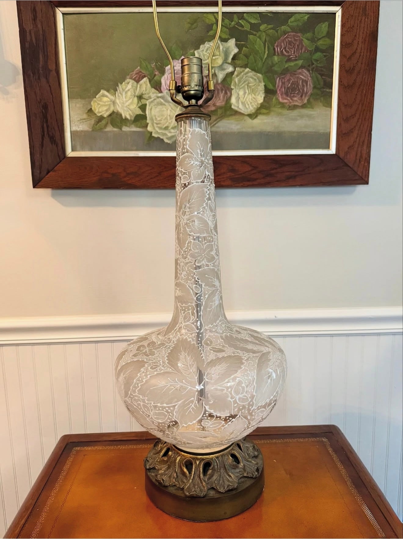 Large Hand-Painted Glass Lamp