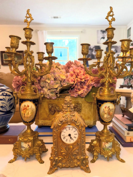 Pair of Italian Bravettato Gilt Brass Candelabras