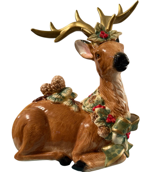 Ceramic Deer with Holly Wreath