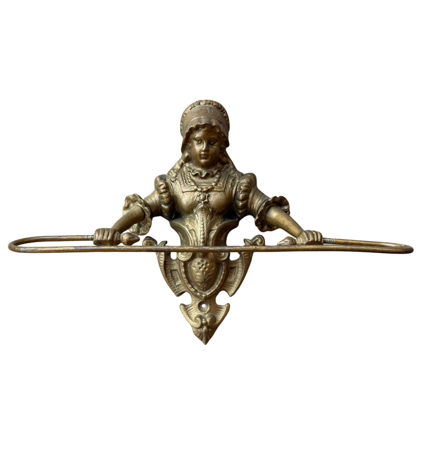 Vintage Brass Renaissance Lady Figural Towel Bar