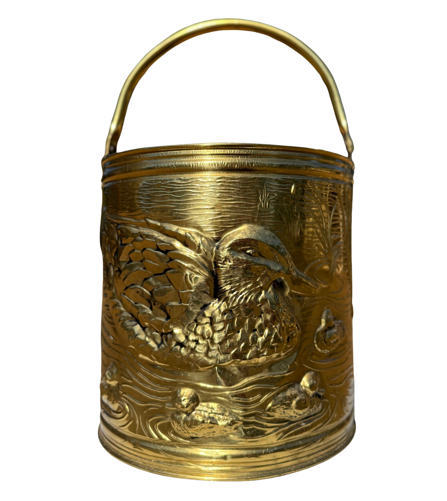 Vintage Embossed Brass Duck/Ducklings Bucket