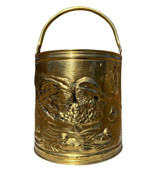 Vintage Embossed Brass Duck/Ducklings Bucket