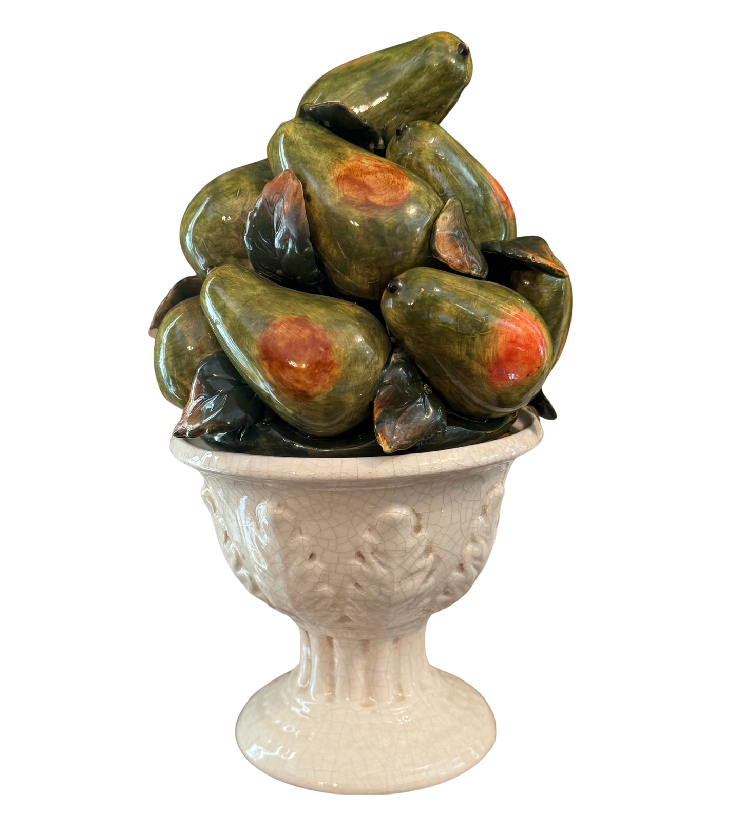 Majolica Pear Topiary in Classic Cream Urn