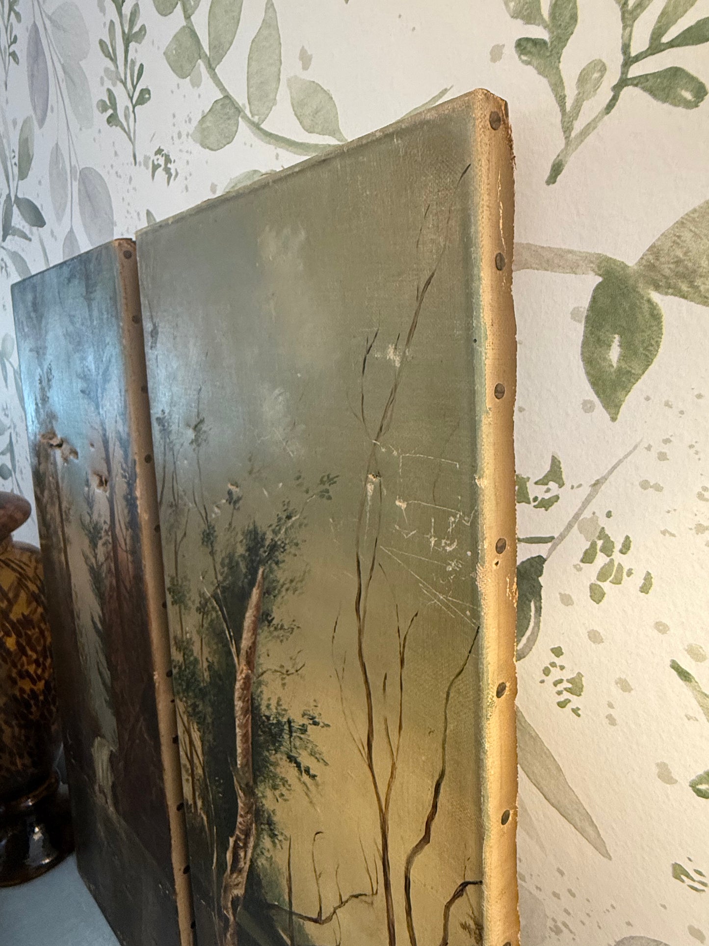 Pair of Antique Hand-Painted Landscape Panels