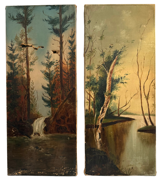 Pair of Antique Hand-Painted Landscape Panels